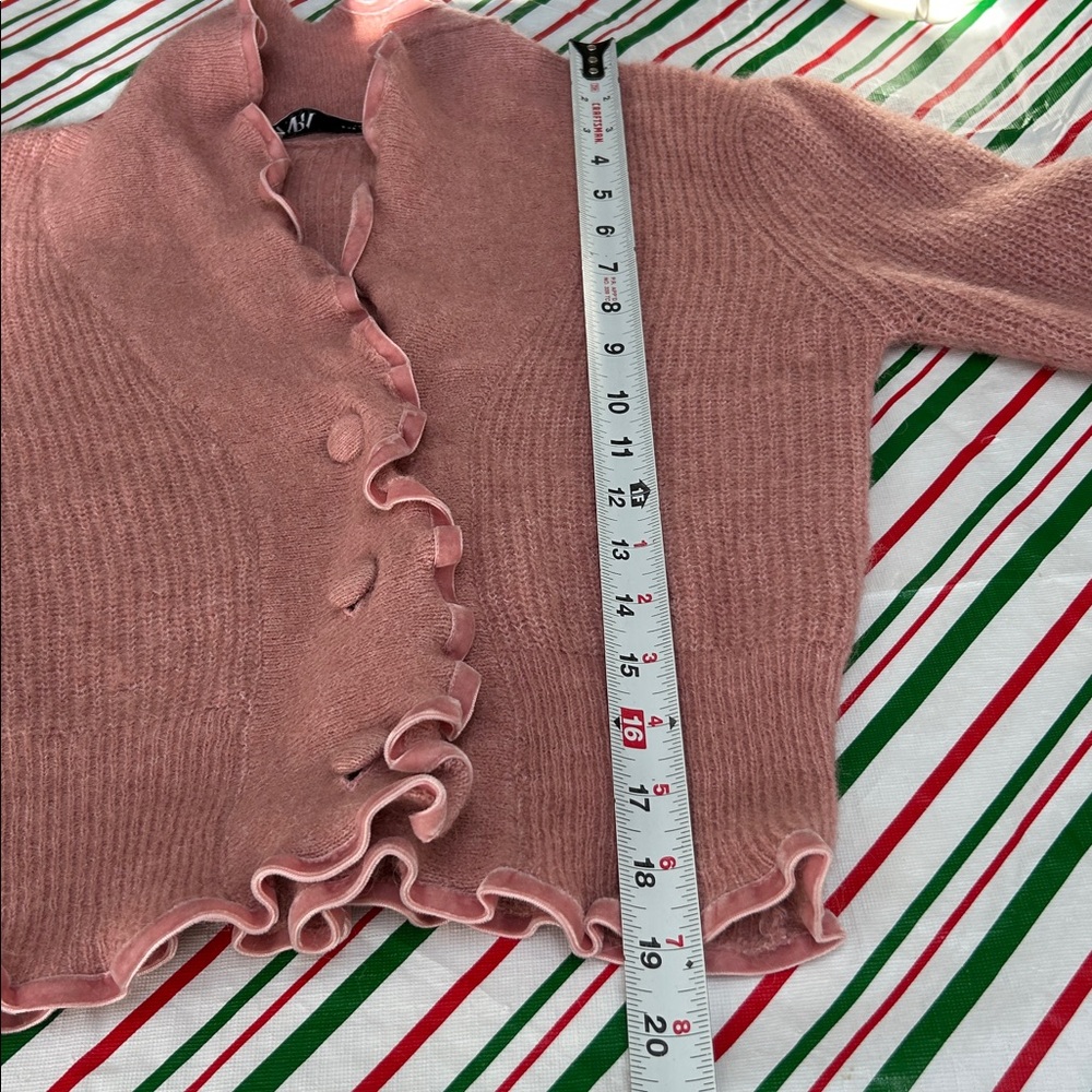 ZARA Pink Ruffle Trim Knit Cardigan Sweater Button Front Size Small - Picture 9 of 11